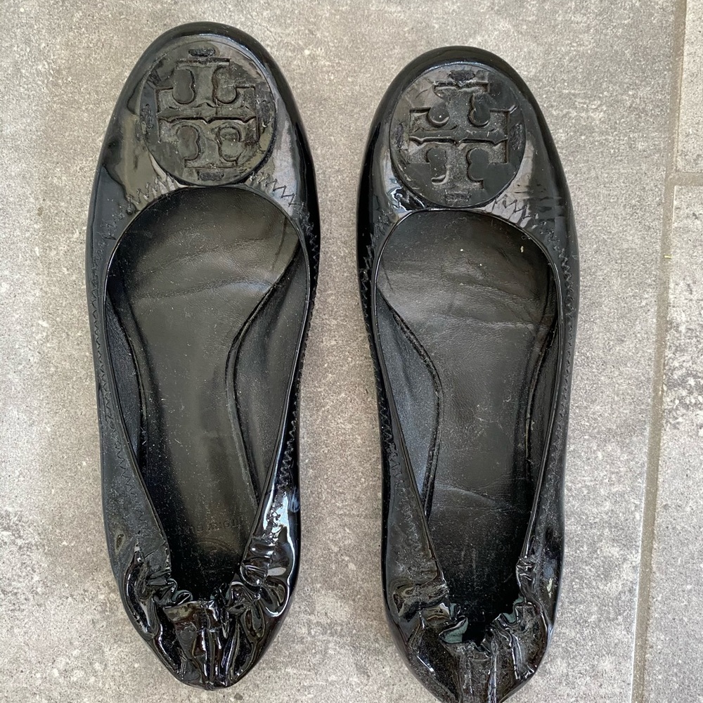 Tory Burch Black leather flats reva ballet